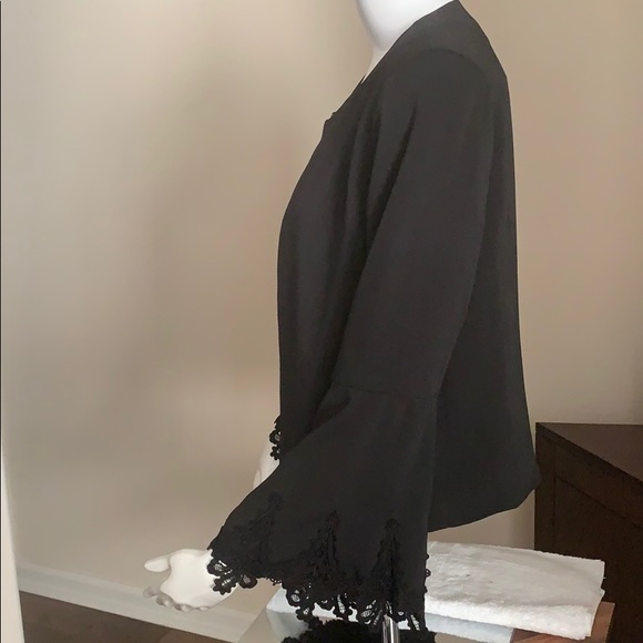 Mika Mendel Black Glenda Bell Sleeves w/Embroidery Accent Zip Front Jacket - Picture 7 of 11